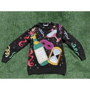 Vintage 90s BellePointe New Years Eve Sweater Womens Size Small Hand Knit Party